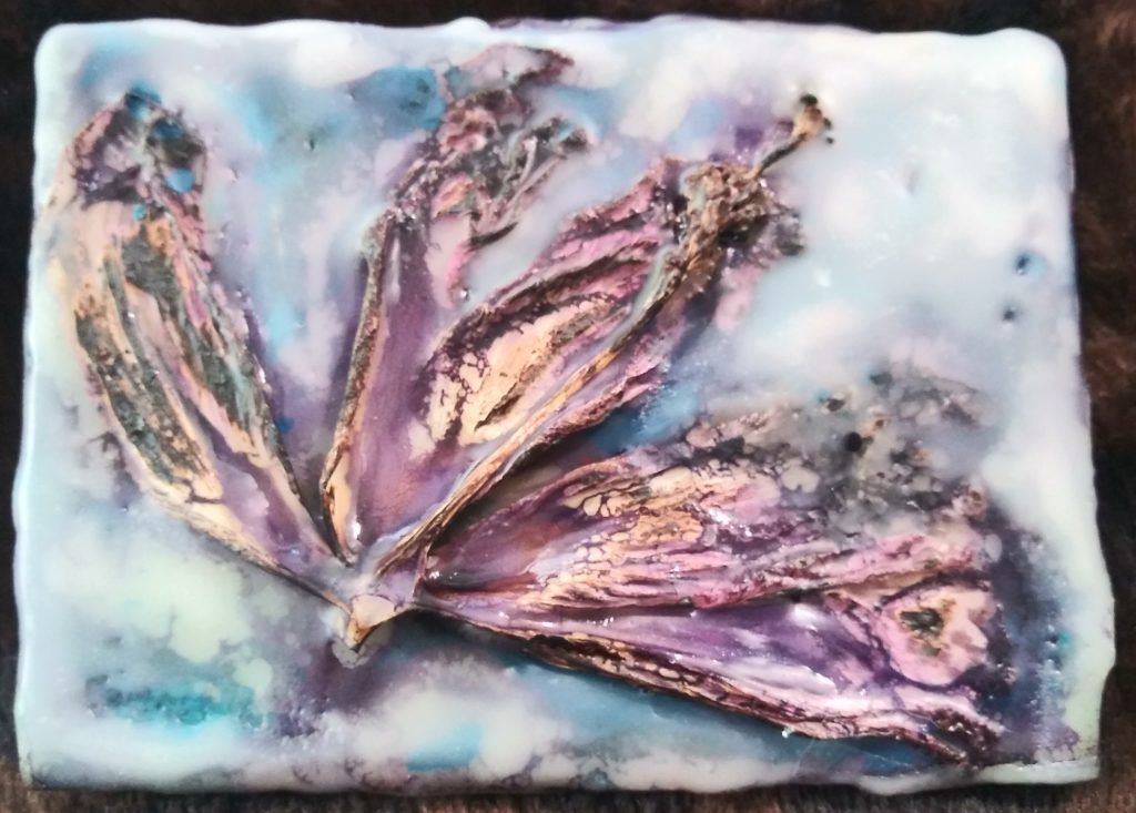 Plant encaustic painting with Hibiscus flower by KA Byrnes